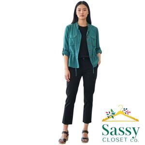 WHBM Turquoise Utility Jacket 8 Lyocell Smocked Drawstring Peplum